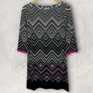 Nordstrom Eliza J Zig Zag Shift Dress Black‎ White Pink Size 4 Stretch EJ4M7405